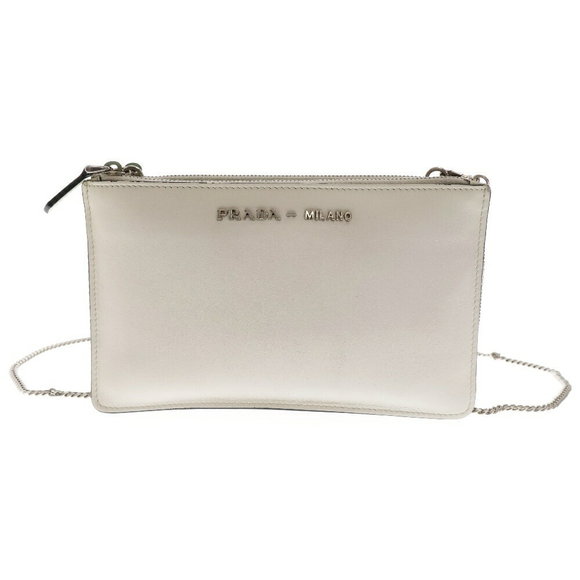 Prada Pochette White Leather Chain Crossbody - Picture 1 of 5
